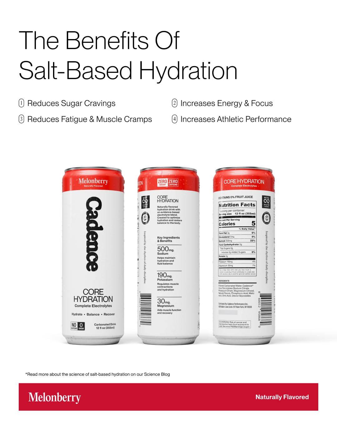 Cadence Electrolyte Drink Cans Melonberry - Case 355ml x 12 - US | Science-Backed Hydration | Zero Sugar Zero Caffeine | Sodium Potassium & Magnesium for Performance & Recovery product thumbnail 8