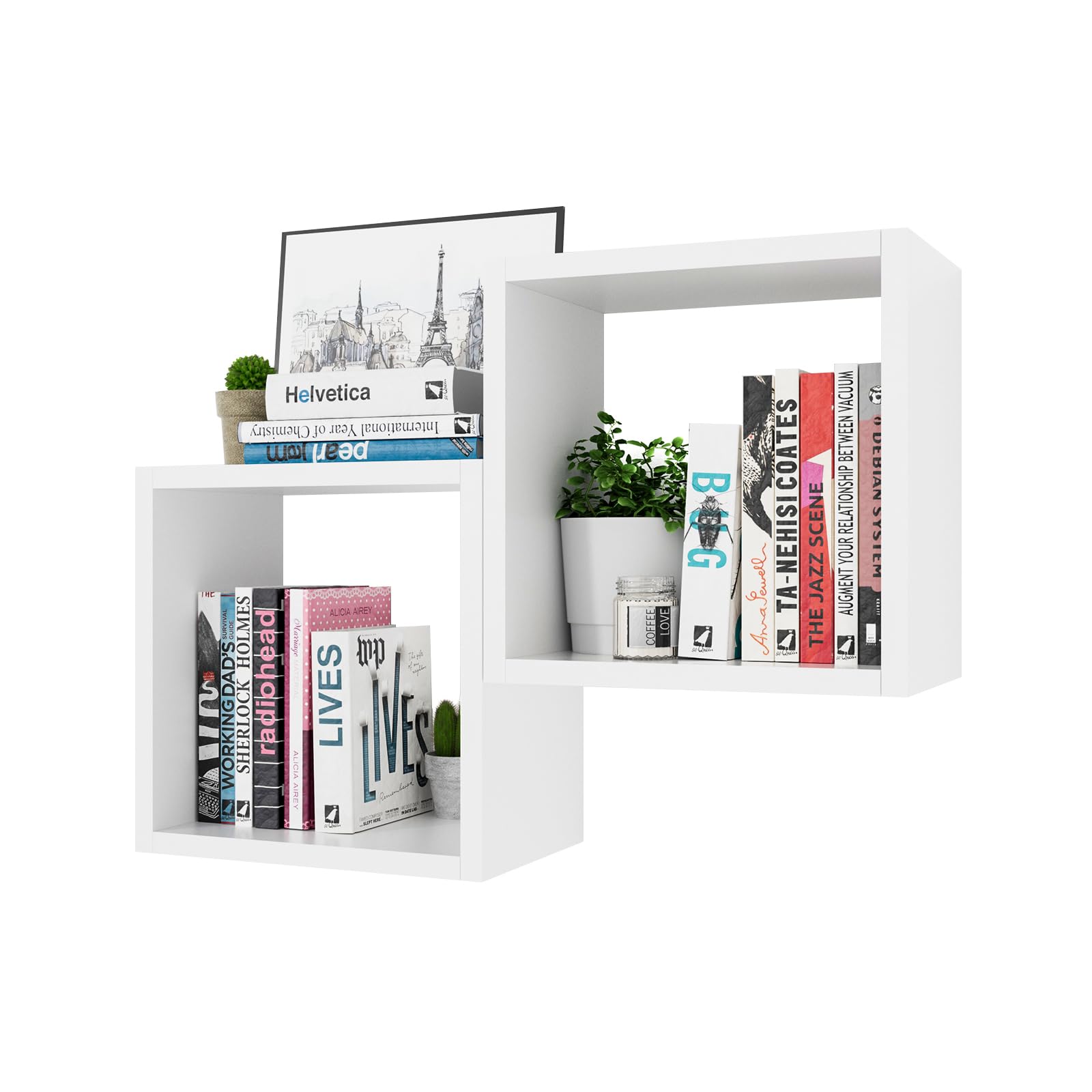 Kaboon Cube Shelves Set2, White Display Shelves Wall Mount 7.75