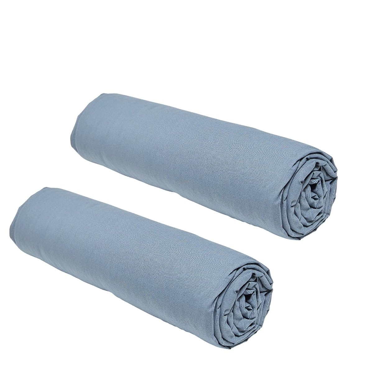 TODAY Essential Set of 2 Fitted Sheets 140 x 190 cm for Double Bed 100% Cotton Denim, Plein