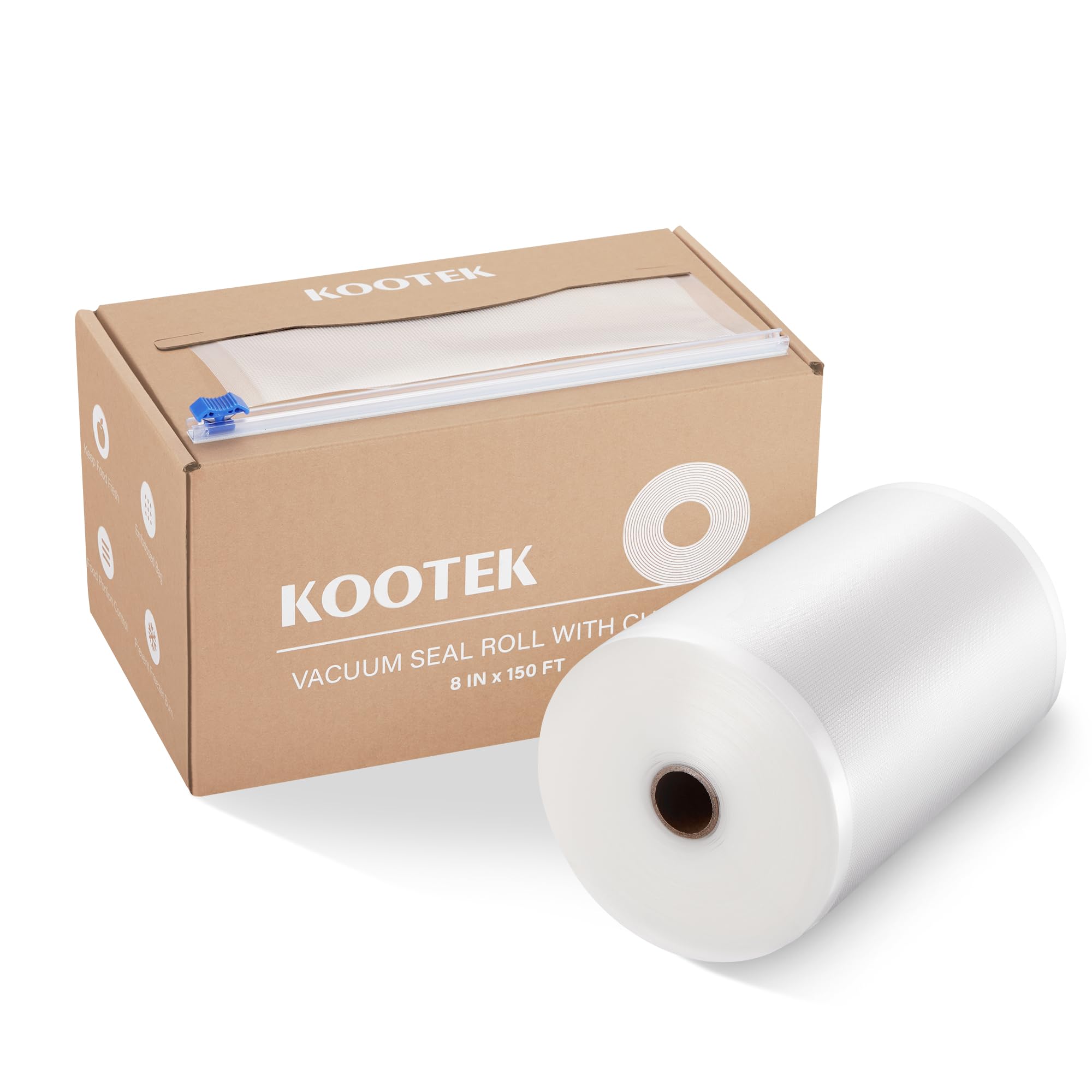 Kootek8" x 150' Vacuum Sealer Roll Keeper with Cutter Dispenser, Commercial Grade Food Vacuum Seal Bag Rolls, Great for Storage, Meal prep and Sous Vide