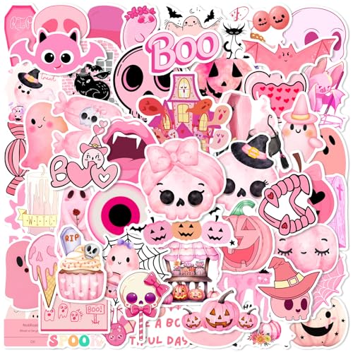 Moqian MQ99 Pink Halloween Stickers For Kids, 50Pcs Pack Terror Halloween Cartoon Waterproof Vinyl Decal thumb #1