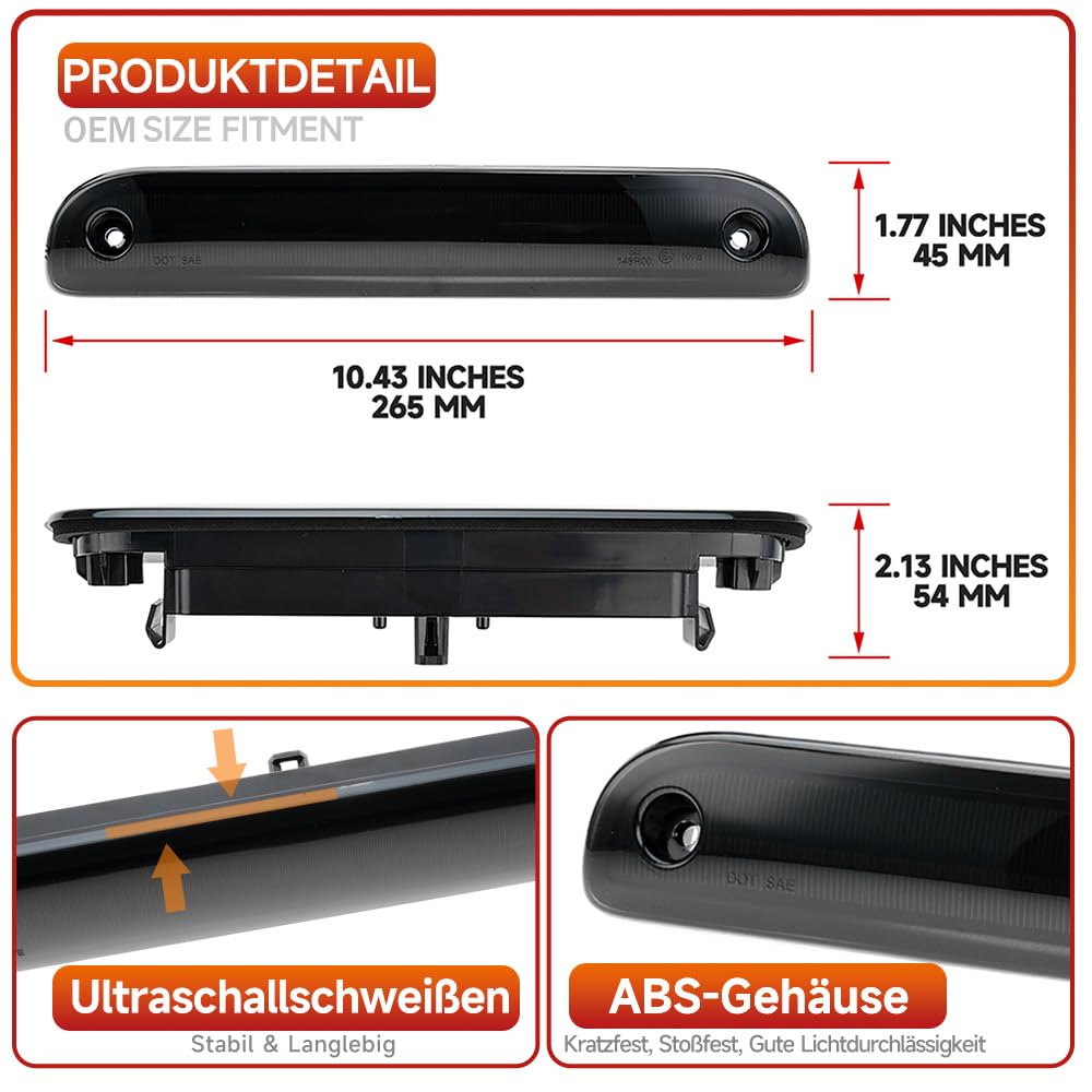 LED 3. Bremslicht Bremsleuchte für 2006–2025 F.iat Ducato 250 III, C.itroen Jumper II, P.eugeot Boxer II Dritte Bremsleuchte Rauchglas Rücklicht