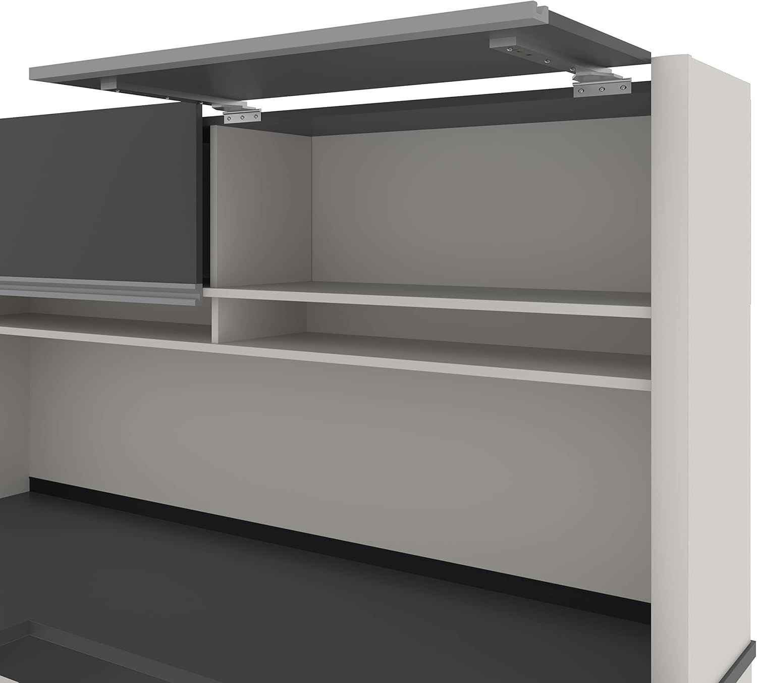 Contemporary L-Shaped Sandstone Workstation with Hutch and Pedestal