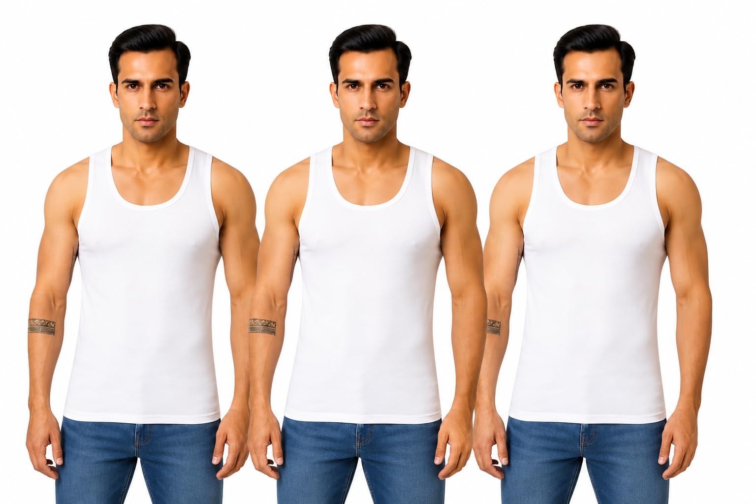 kothari Men's Cotton Ribbed Vest Round Neck Gym Vest Soft Breathable Innerwear Stretch Comfortable Casual Undershirt Pack of 3 XXL White-picture-47