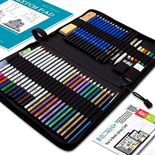 Drawing Watercolor Pencils Art Supplies  54 Coloring and Sketching Art Set  Each Art Supply Includes Bonus Sketch Book and Digital Library Drawing Tutorials - Pencil Pouch, Graphite Charcoal, Eraser