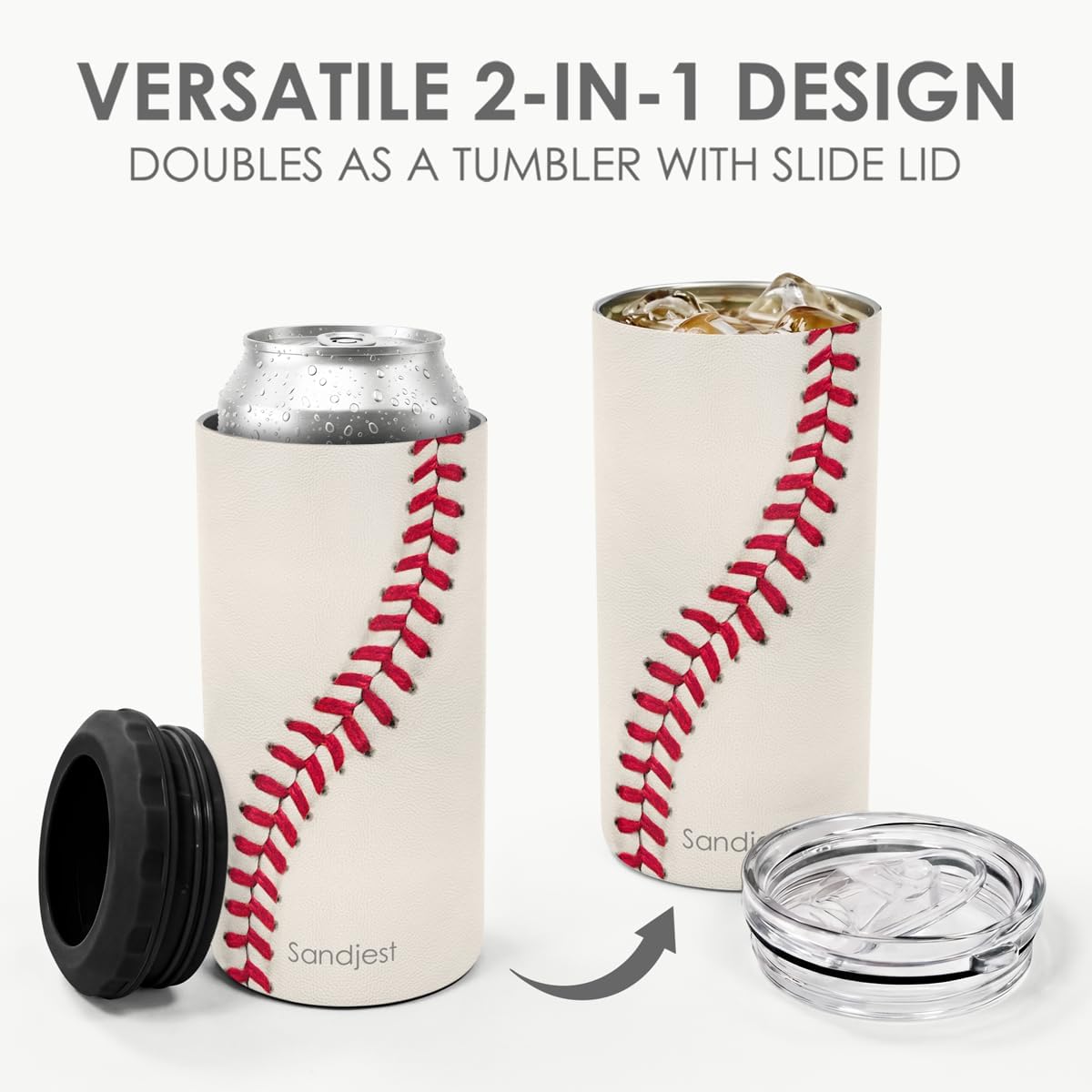 Baseball Can Cooler 12oz - Travel Mug Cups - Stainless Steel Insulated for Men Women Players - Tumbler Cans Koozie, Sport Gift for Fan Coach Lovers
