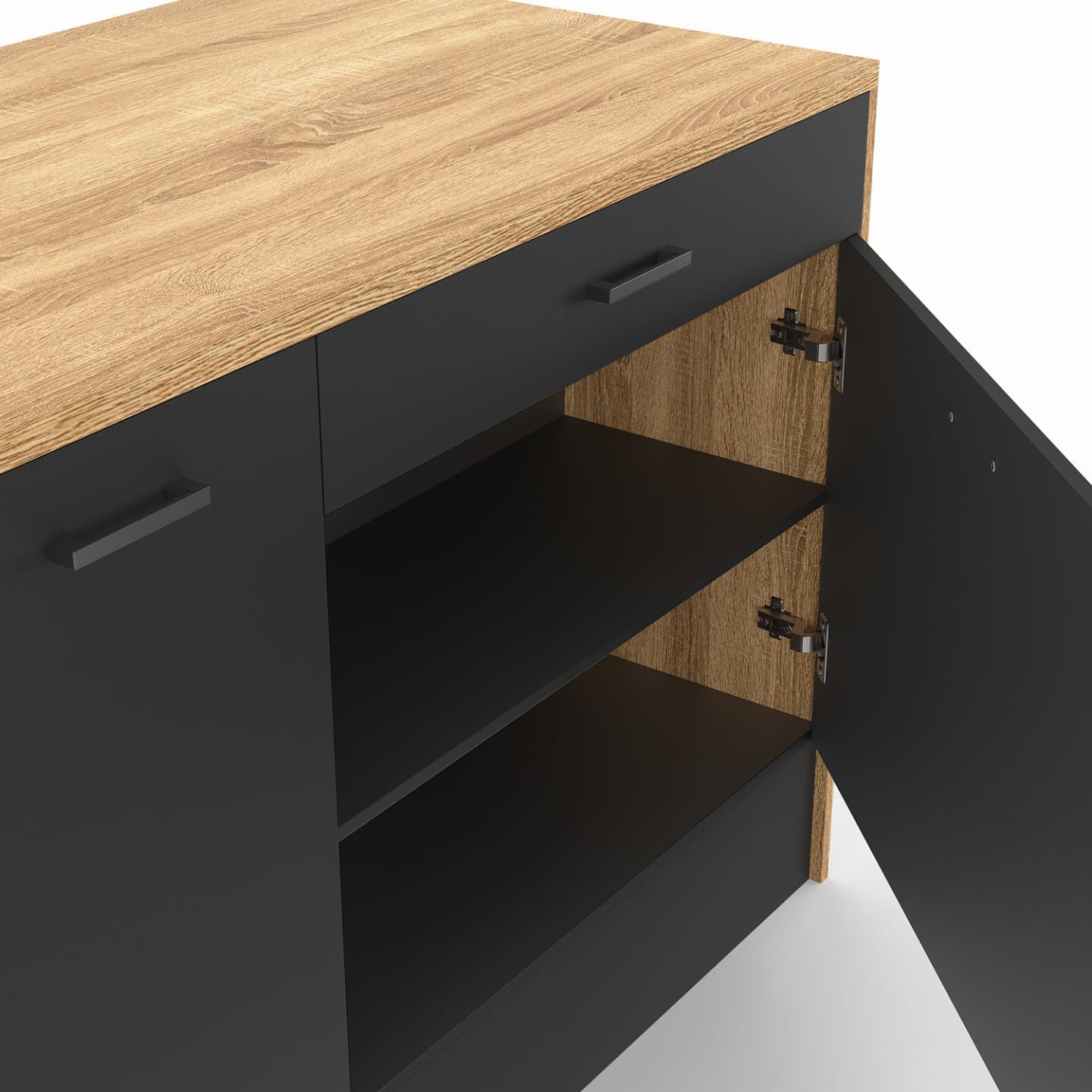 IDMarket - Ilot Central LIO 120 cm Maxi capacité de Rangement Bois et Noir
