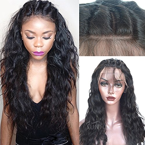 Human Hair Wigs for Black Women-Glueless Full Lace Wigs with Baby Hair Brazilian Hair Water Wave 130% Density Natural Color 18inch