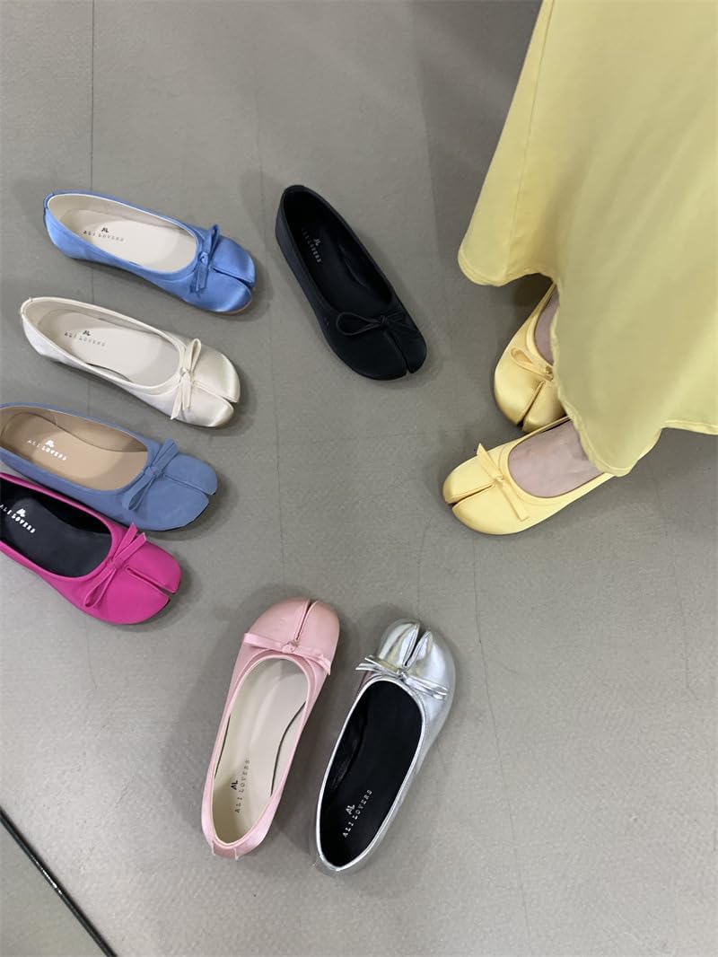 Tabi Shoes with Bows Split Toe Women Ballet Flats Non Slip Breathable Sandals Y2K Kawaii Fashion Elegant Dressy Pumps Streetwear Parties Spring Summer Fall Outdoors Gifts for Daughter Back to School