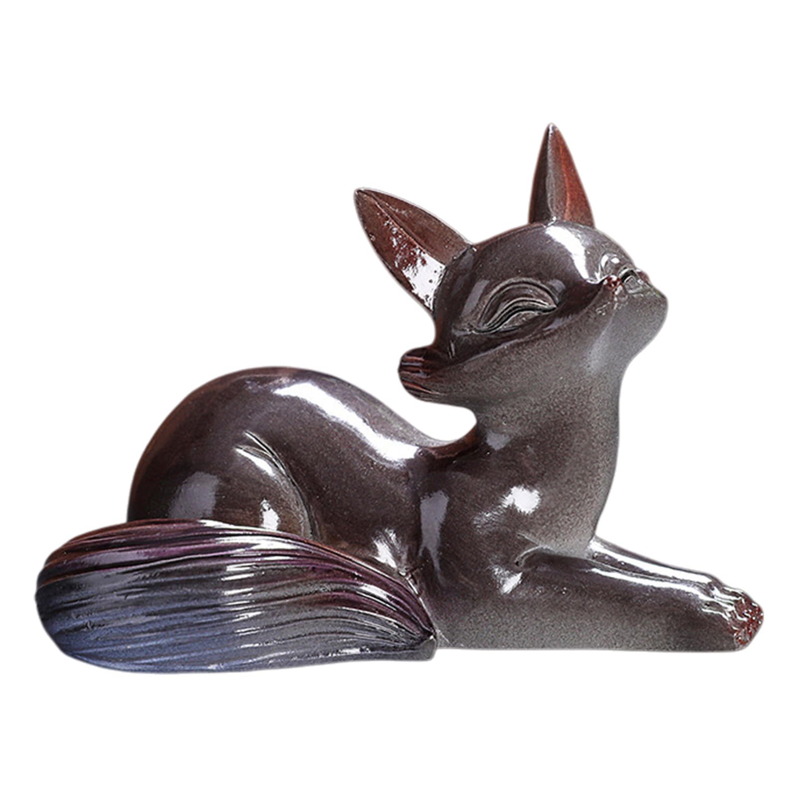 Kangnice Heat Activated Ceramic Teas Pet Foxes Ornament Decoration for Kitchen Shelf or Workspaces Handcrafted Ceramic Foxes Teas Figurine