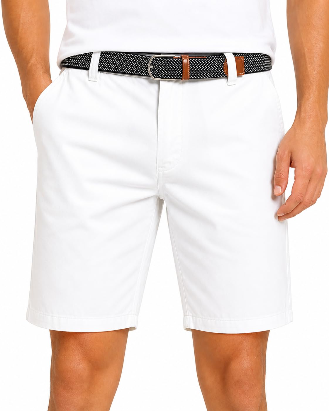Xact Men's Twill - White Premium Chino Chino Shorts (White - With Belt) 40
