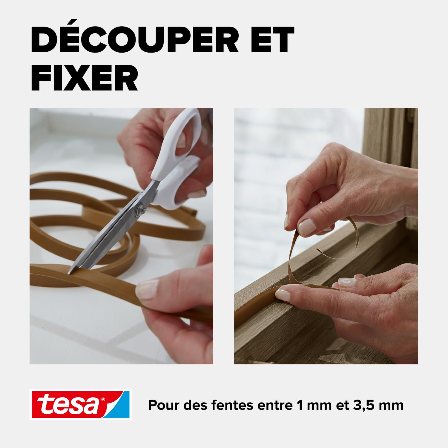 tesa INSULATION Bande d'étanchéité S - Joint en caoutchouc autocollant pour l'isolation des fentes des fenêtres et des portes - Marron - 25 m x 9 mm x 4 mm