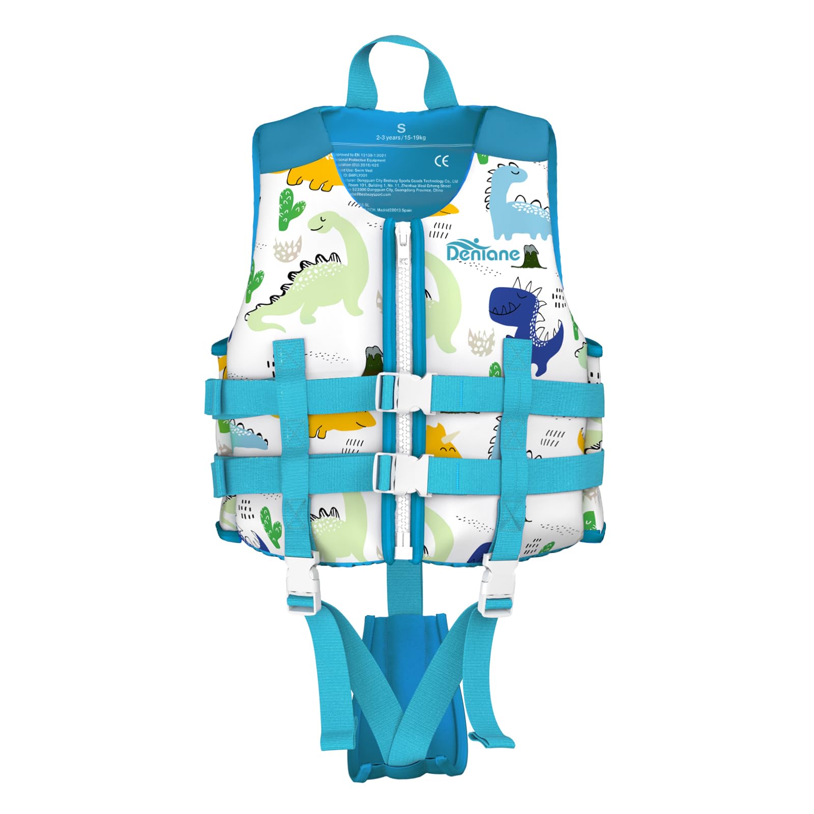 Denlane Giubbotto da nuoto per bambini in neoprene 2 ai 9 anni, Certificato TÜV - Bianco/Blu/Rosa