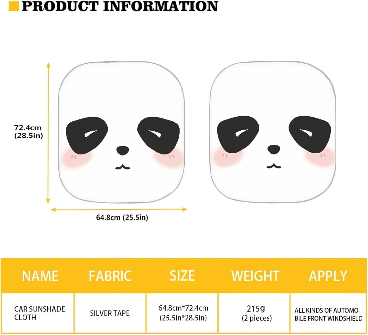 Cute Windshield Sunshade 2 Piece Panda Print Foldable Car Windshield Sun Shade Bolck UV Rays & Protect Car Interior Universal Fits for SUV Vehicle Sedan Truck