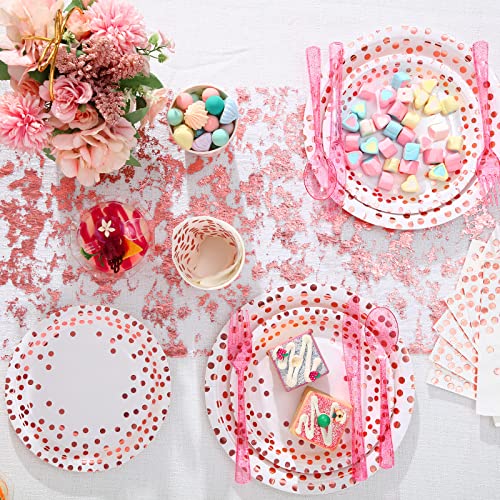 560 Pcs White And Rose Gold Party Supplies For 80 Guests Disposable Dinnerware Set With Paper Plates Napkins Cups Forks Knives Spoons Tableware Kits For Girls Graduation Birthday Wedding Parties #TOP3