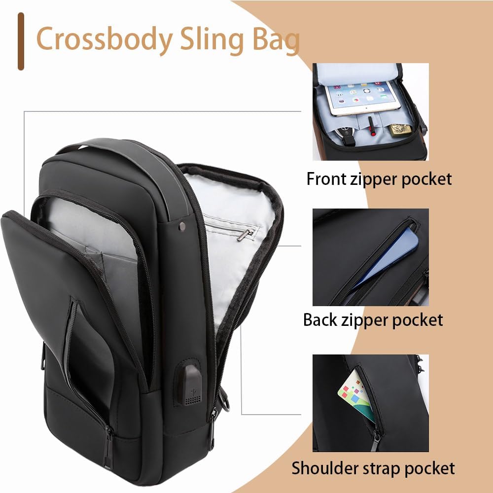 Travel Sling Bag Waterproof Crossbody Bag with Combination Lock Anti-Theft PU Leather Chest Bag - Image 4
