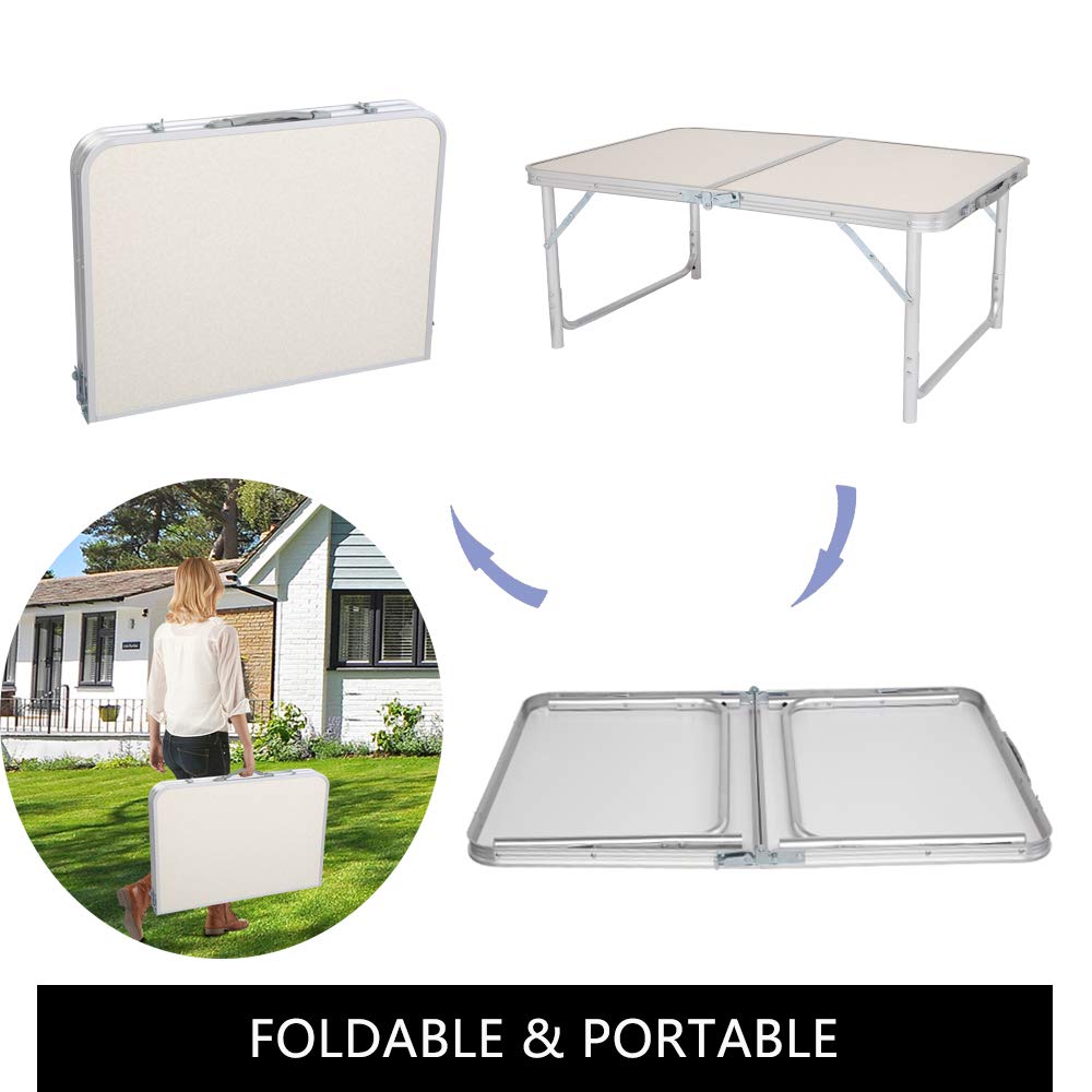 DUPOINT Folding Table 4 Foot Adjustable Height Table, Lightweight and Portable Table for Camping and Picnic, Aluminum Alloy Folding Table