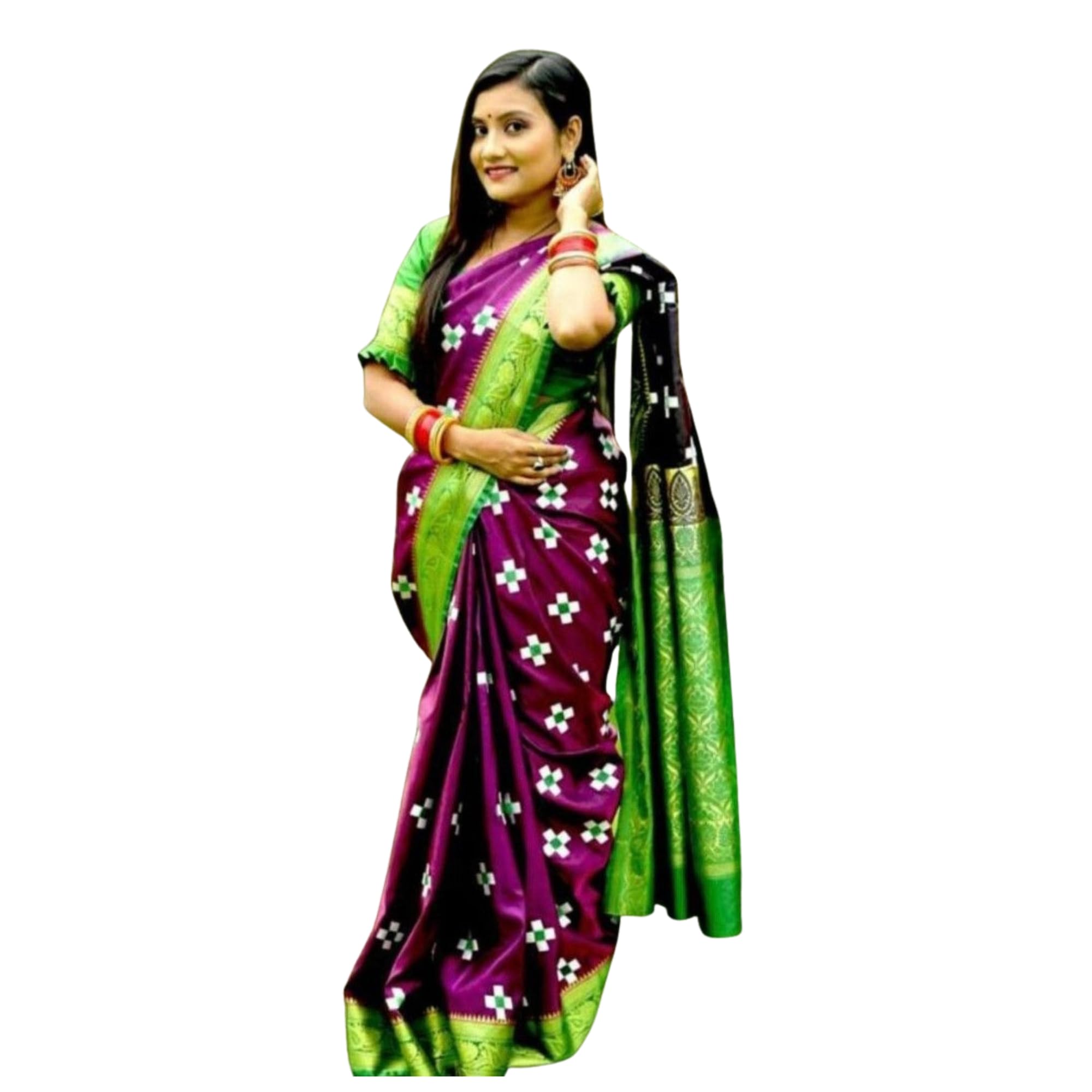 Printed Sambalpuri Satin Saree-image-30