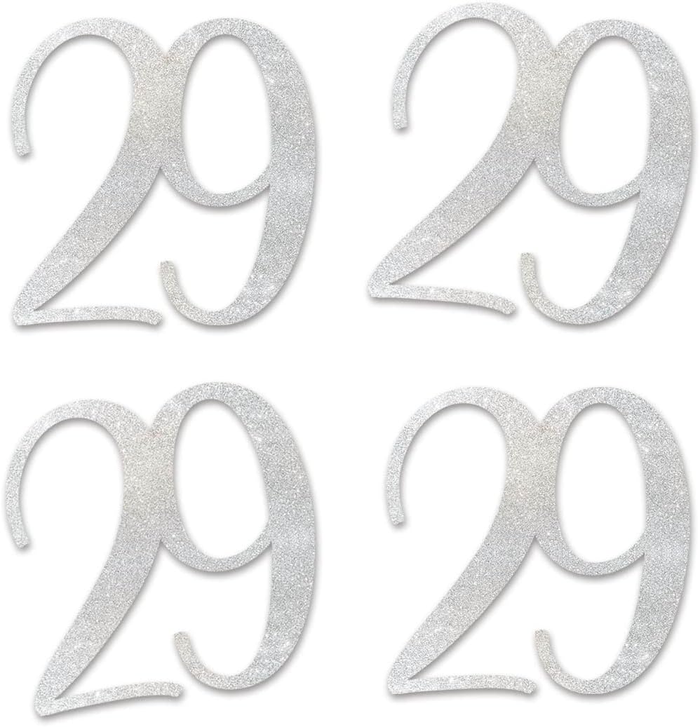Silver Glitter 29 Cut-Out Numbers, 29th Birthday Party Anniversary Decorations DIY Essentials