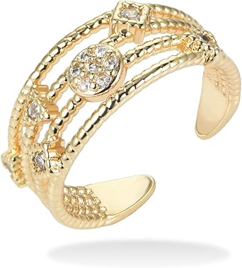 MiniJewelry Adjustable Gold Plated CZ Simulated Diamond Statement Rings Eternity Bands for Women Daughter Mum Sister Niece Wife