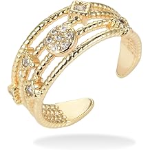 MiniJewelry Adjustable Gold Plated CZ Simulated Diamond Statement Rings Eternity Bands for Women Daughter Mum Sister Niece Wife