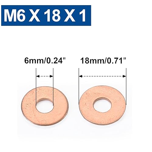 Miniatura 2 de LEPEVNEY Arandelas de cobre M6 Anillo plano plano Sello de aceite Junta de sumidero Junta de sellado Arandelas M6 x 0.709 x 0.039 in, 40 piezas