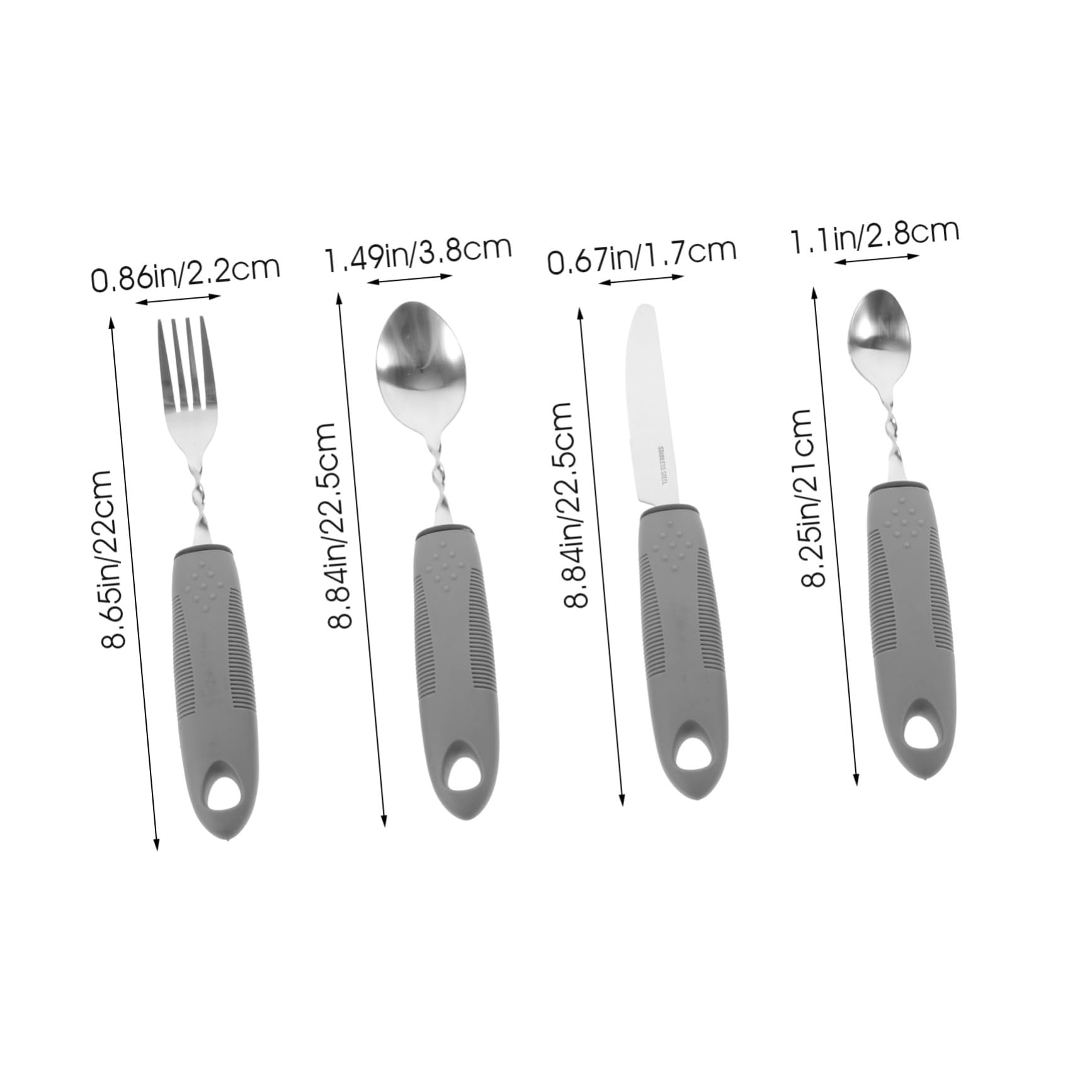 Set di Posate Adattive Antiscossa in Acciaio Inox e Plastico | Portatile, Impugnatura Antiscivolo, Facile da Pulire, per Pasti Quotidiani