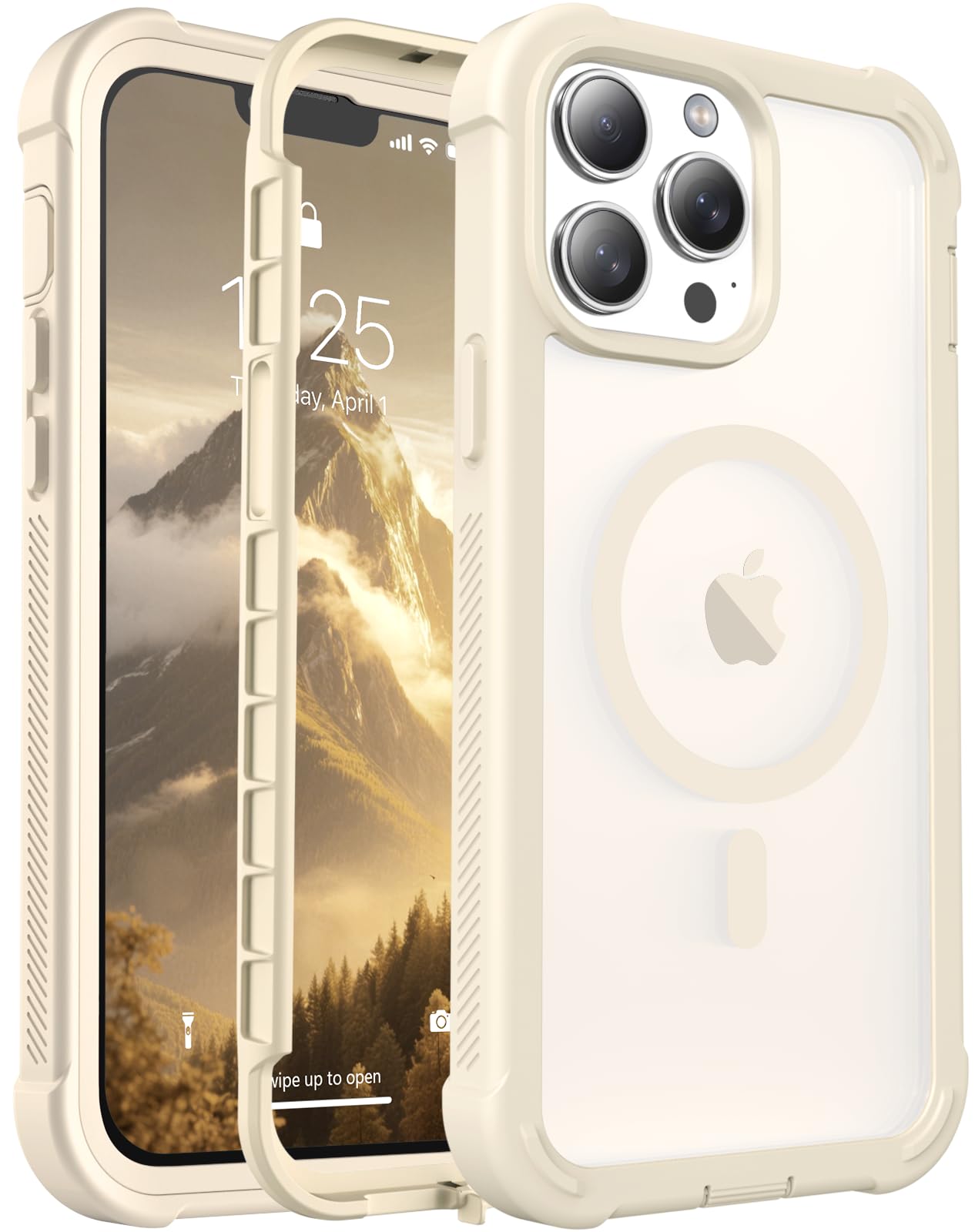 Magnetic for iPhone 13 Pro Case Heavy Duty Protection Antique White