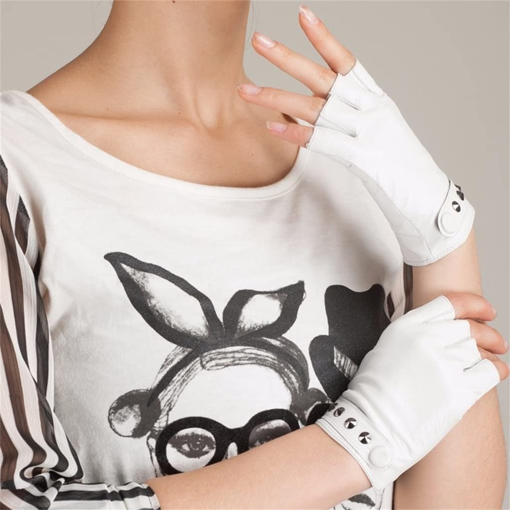 n/a Thin Half Finger Leather Gloves Women's Gloves Half Finger Gloves Driving Cycling Gloves Mittens (Color : A, Size : Large) : Clothing, Shoes & Jewelry