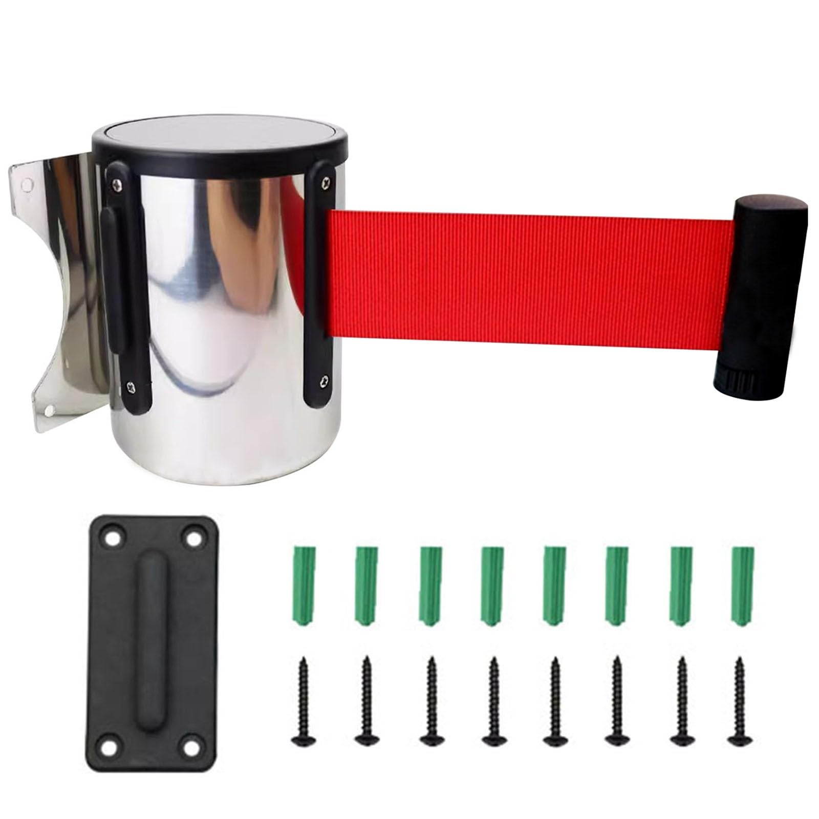 Retractable Barrier Tape, Stainless Steel - Crowd Control Cordon with Mounting Accessories for Effective Event Management(B,5M(16.4FT))