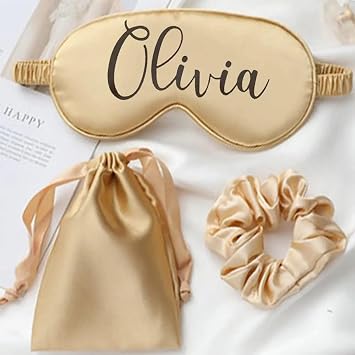 Custom Sleep Mask,Bridesmaid Gift,Personalized Silk Eye Mask Set with Name,Personalized Wedding Favor,Bridal Party Gift,Personalized Gift for Women Gold