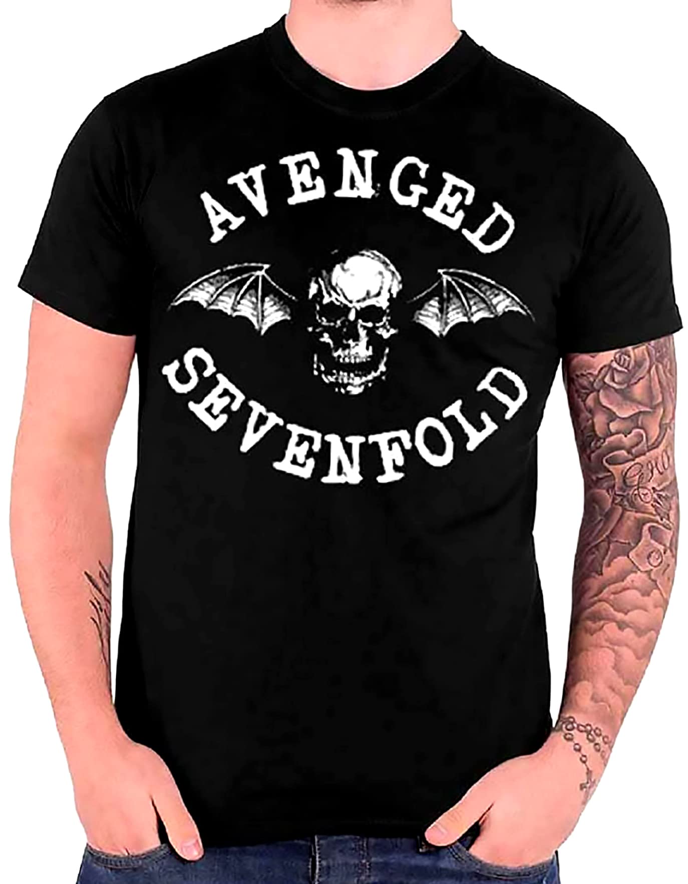 Avenged Sevenfold Men's Medium,Black A7x Deathbat Crest Logo New Official T Shirt