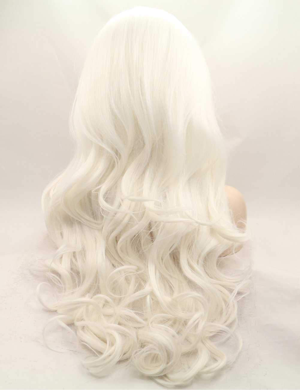 morvally 24" Long Wavy 60# Platinum Blonde Glueless Lace Front Wig Free Part Natural Straight Heat Resistant Synthetic Hair Wigs