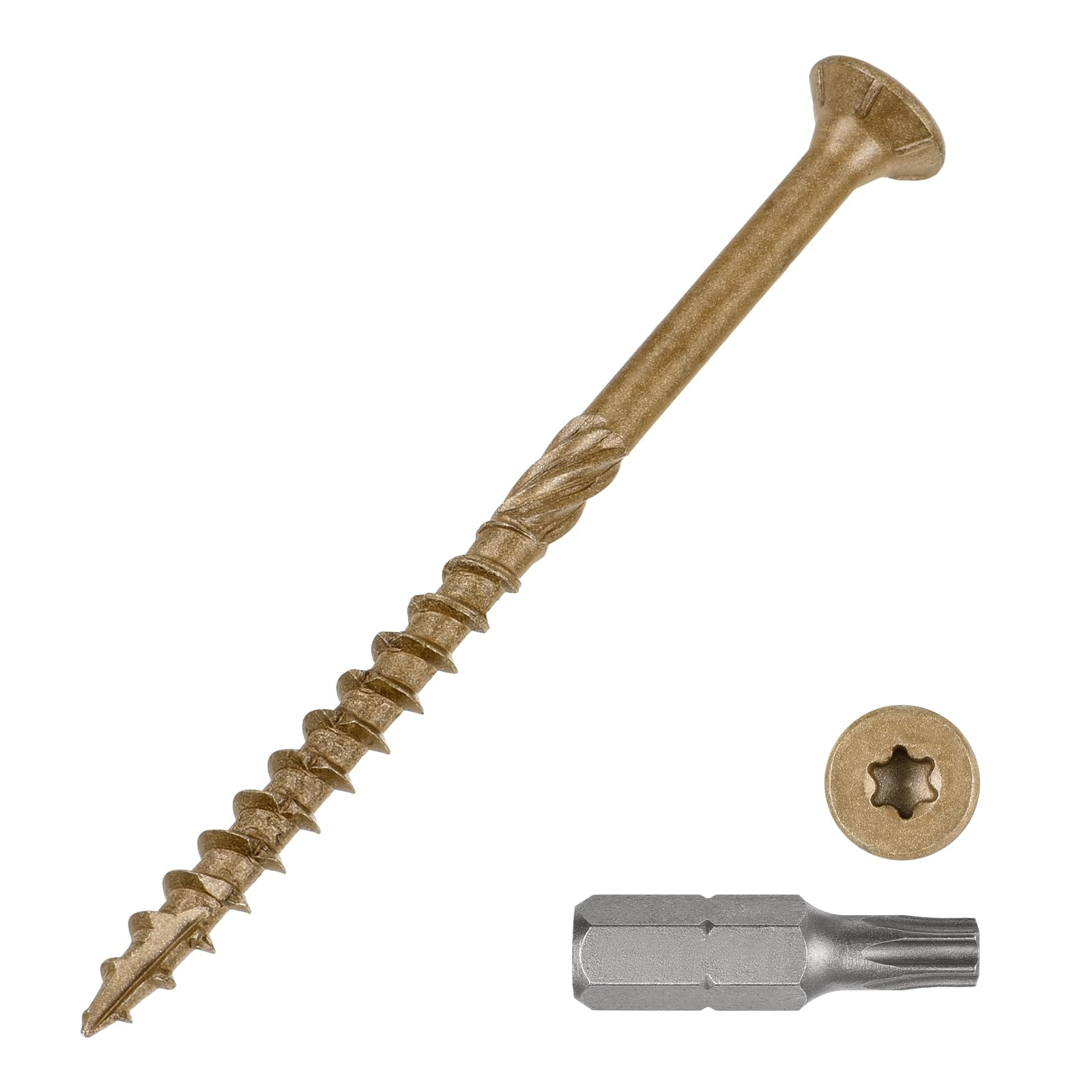METALLIXITY Deck Screws (#10x3") 50Pcs, Carbon Steel Wood Screw Decking Screws Epoxy Coated with T25 Torx Drive Head - for Wood Fence, Table, Chairs, Tan — image 1