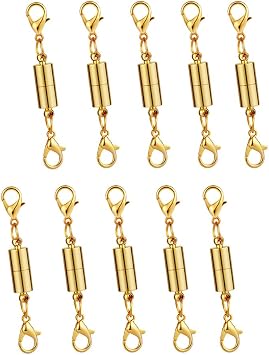 Dsmile Pack of 10pcs Gold Color Cylindrical Bilateral Magnetic Lobster Clasp for Jewelry Necklace Bracelet