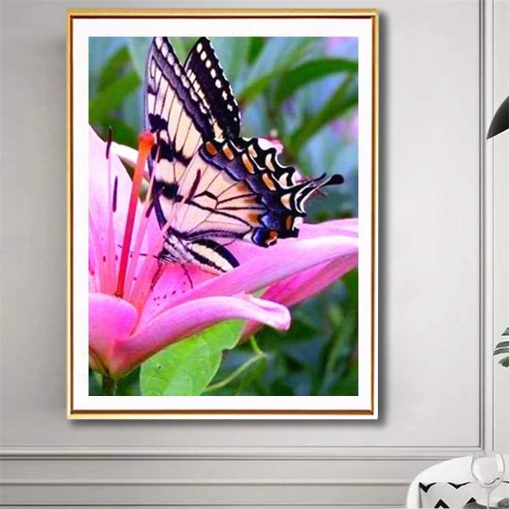 DIY 5D Diamante Pintura Bordado Kits Completo Mariposa flor rosa Diamond Painting Adultos/Niños Rhinestone Punto de Cruz Diamante Arte Artesanía Casa Decor de La Pared Round Drill,70x90cm/28x36inch