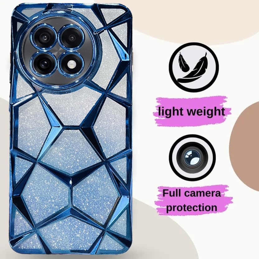 Image of VONZEE Gradient Glitter Case for One Plus 13R, Luxury Electroplated 3D Cube, Diamond Bling Shiny Soft TPU Clear Shockproof Women Girls Protective Oneplus 13R Phone Cover (Blue)