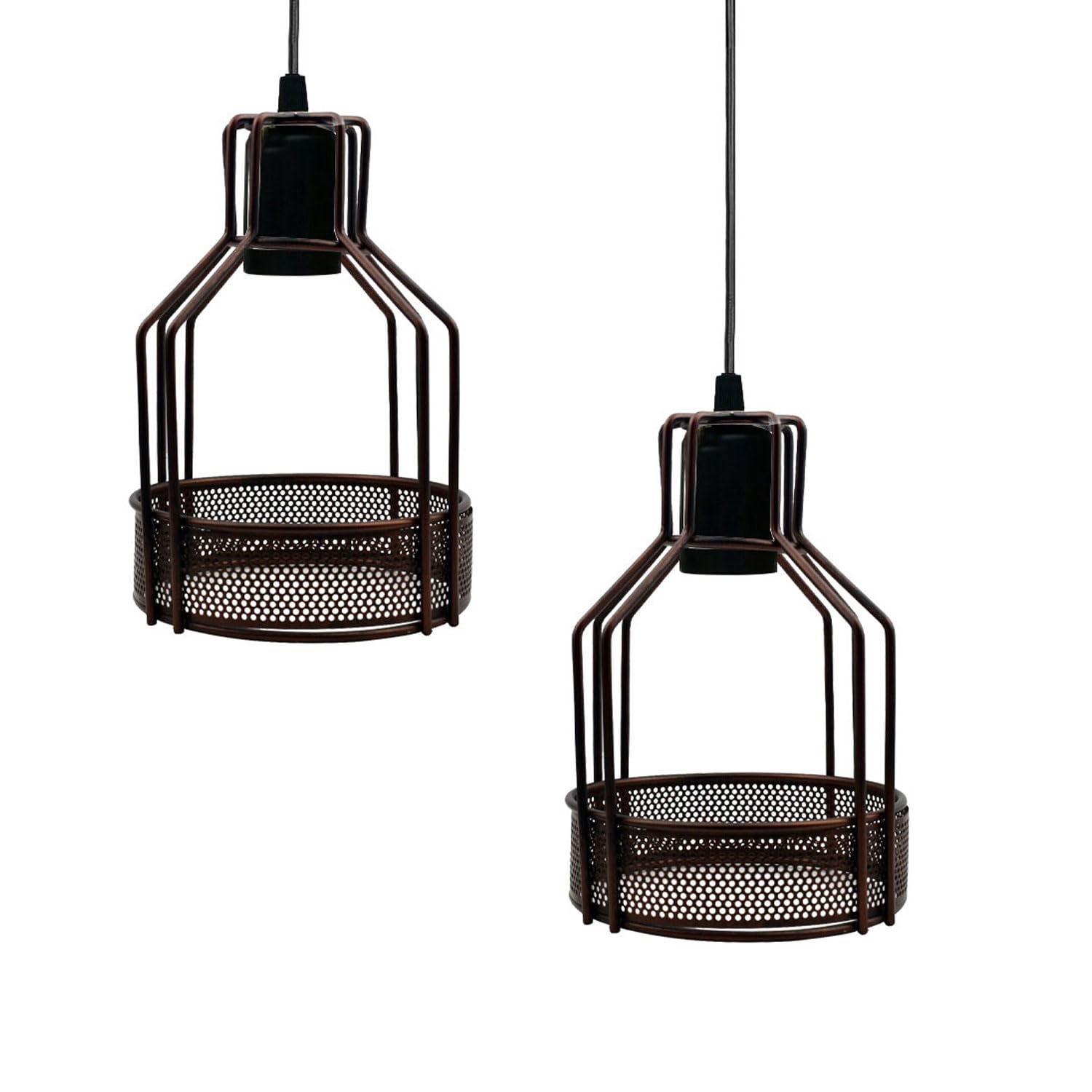 Vintage Industrial Metal Easy Fit Wire Cage Ceiling Pendant lamp Shades Ceiling Lighting Pendant Lights for Dining Room, Bedroom and Hallway (Rustic Red Bird Cage 2 Pack)