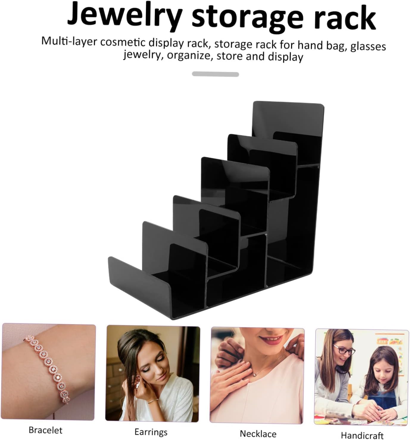 1Pc Makeup Storage Rack Multifunctional Ladder Display Shelf for Cosmetics Black Durable and Stylish Organizer for Purses Accessories and Items