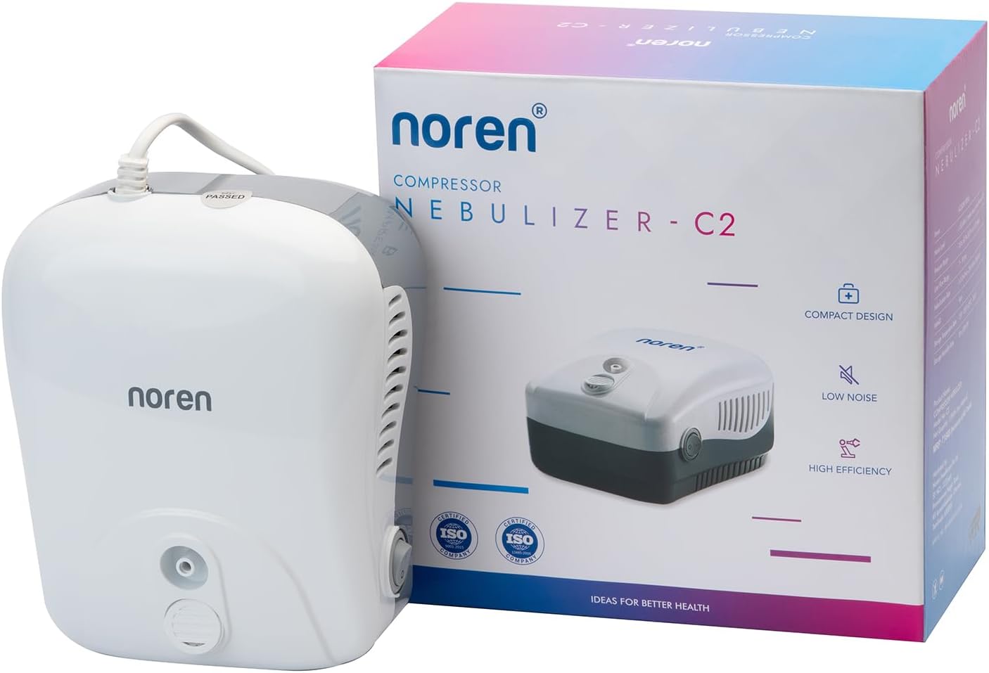 Noren C2 Compressor Nebulizer Machine with Complete Kit for Adults, Kids and babies - Portable handheld steam inhaler mask - Lightweight Compact - Vocal steamer - White and Grey
