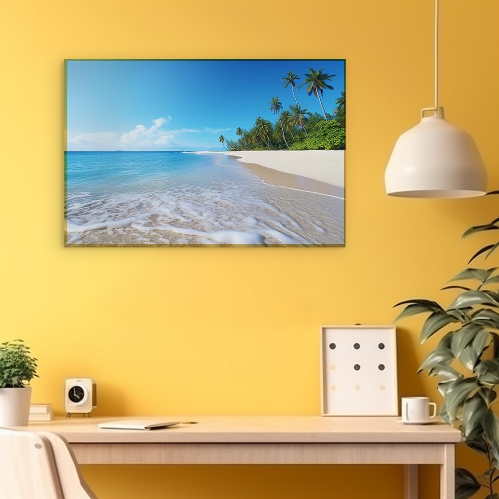 Canvas for Living room. Escape to Tranquility: Discover the Serene Beauty of Pristine Beaches and Crystal Blue Waters, 27 x 18 inch Canvas Wall Art - Contemporary Masterpieces - Modern Home Decor