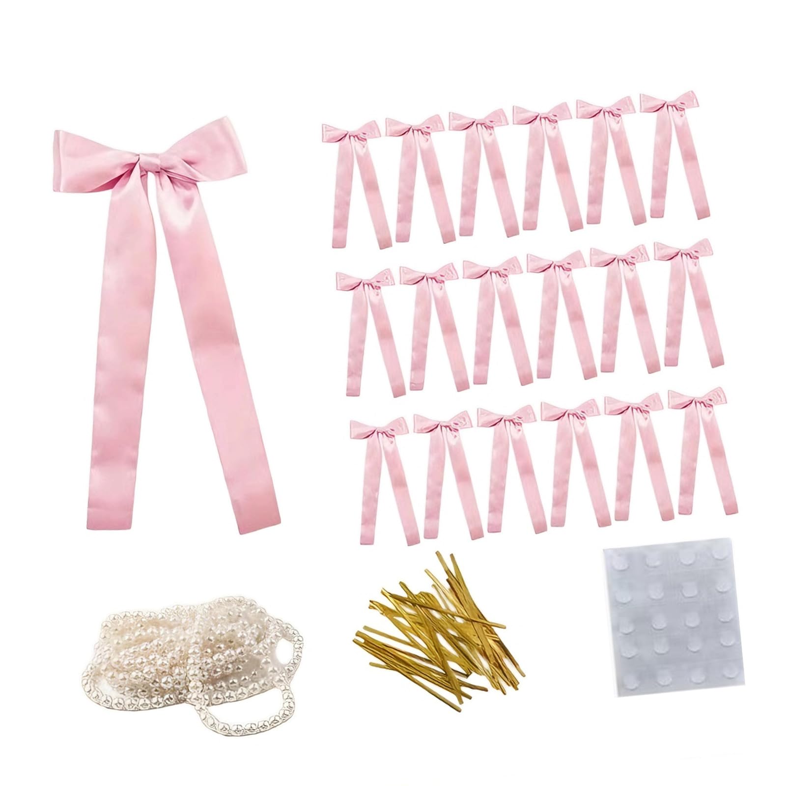 Tsophreniq Ribbon Bowknot Wall Decoration with 5Meter Long Artificial Pearls String for Wedding Backdrops Holiday Backdrop
