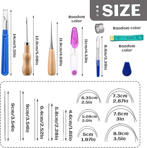 Miniatura 2 de BUTUZE Kit de costura resistente, kit de reparación de tapicería, costura de agujas curvadas, hilo de coser, hilo encerado, punzón, aguja para