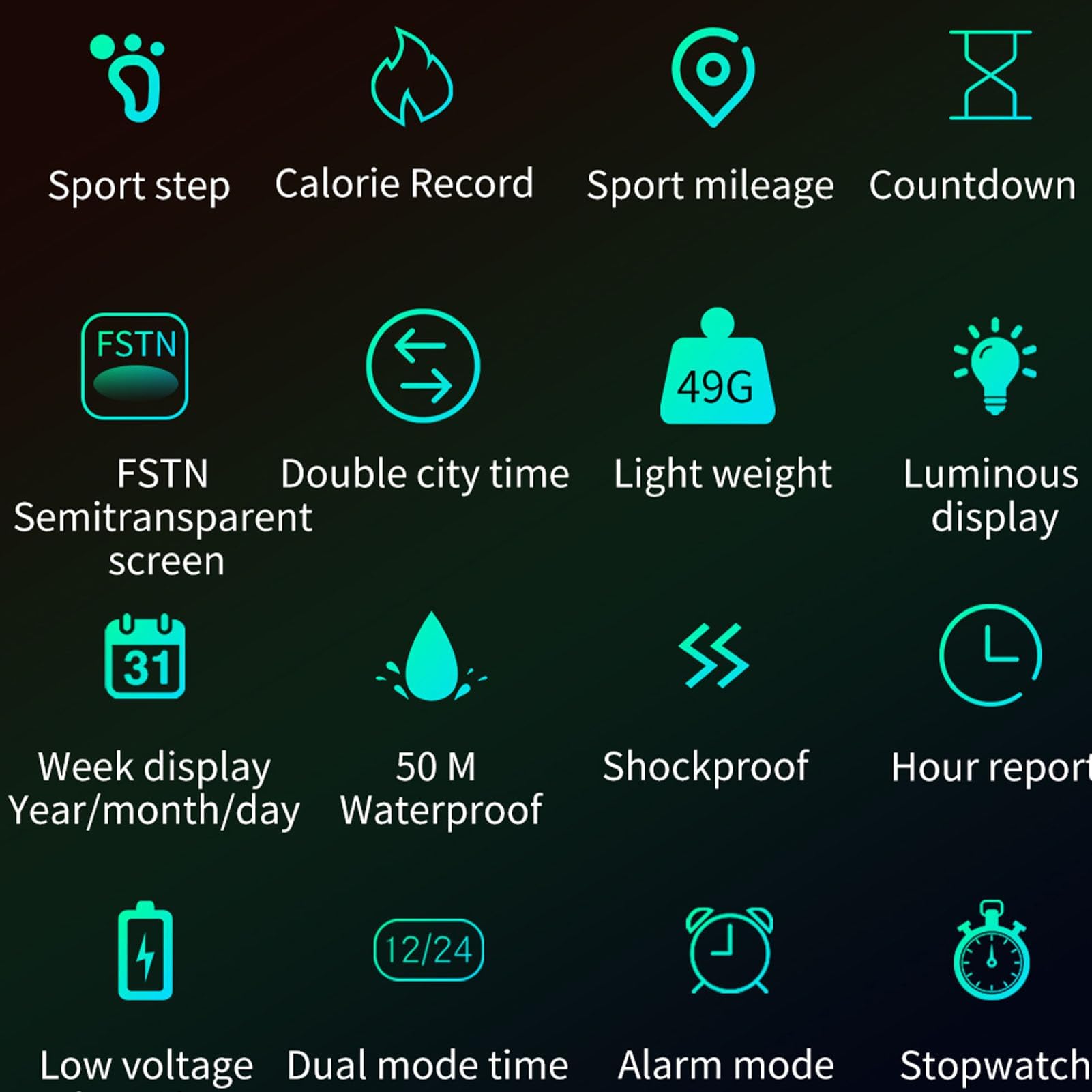 findtime Sportuhr, digital, militärisch, wasserdicht, 50 m, mit Stoppuhr, Alarm, Countdown, doppelte Zeit, Schwarz , Riemen