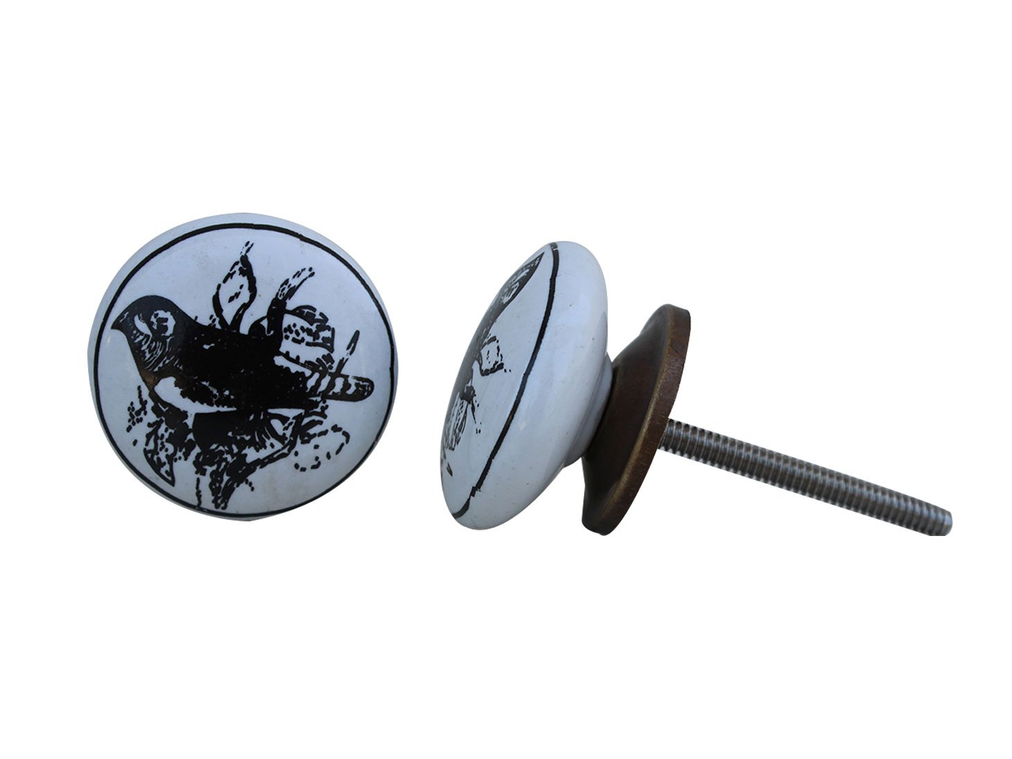 IndianShelf 8 Packs Black Mexican Jay Flat Fauna Ceramic Luxury Drawer Knobs for Kitchen Cabinet Hardware Door Decorative Dresser Pulls Vintage Style