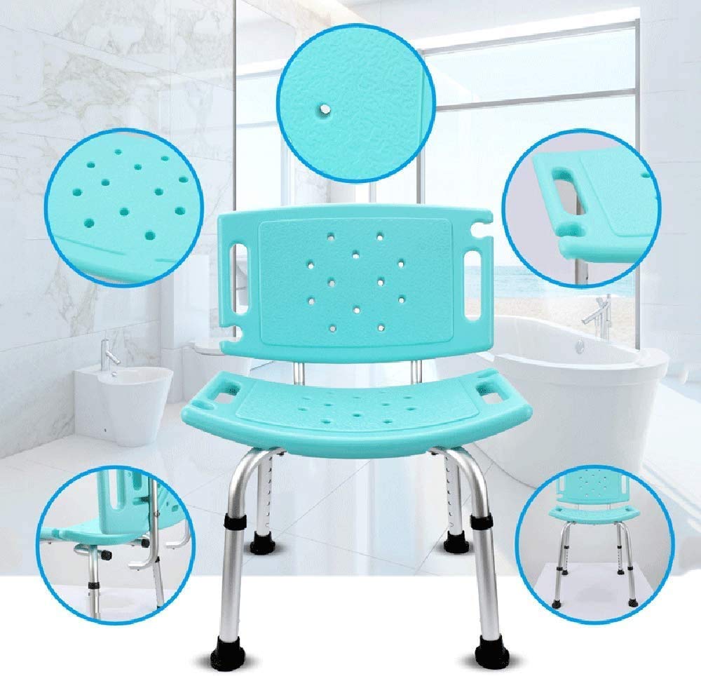 CHEWYNP Silla de Ducha de baño portátil con Brazos y Respaldo, Altura Ajustable, Banco de Asientos de Ducha de Ayuda, con Patas de Goma Antideslizantes Ayuda ergonómica para discapacitados
