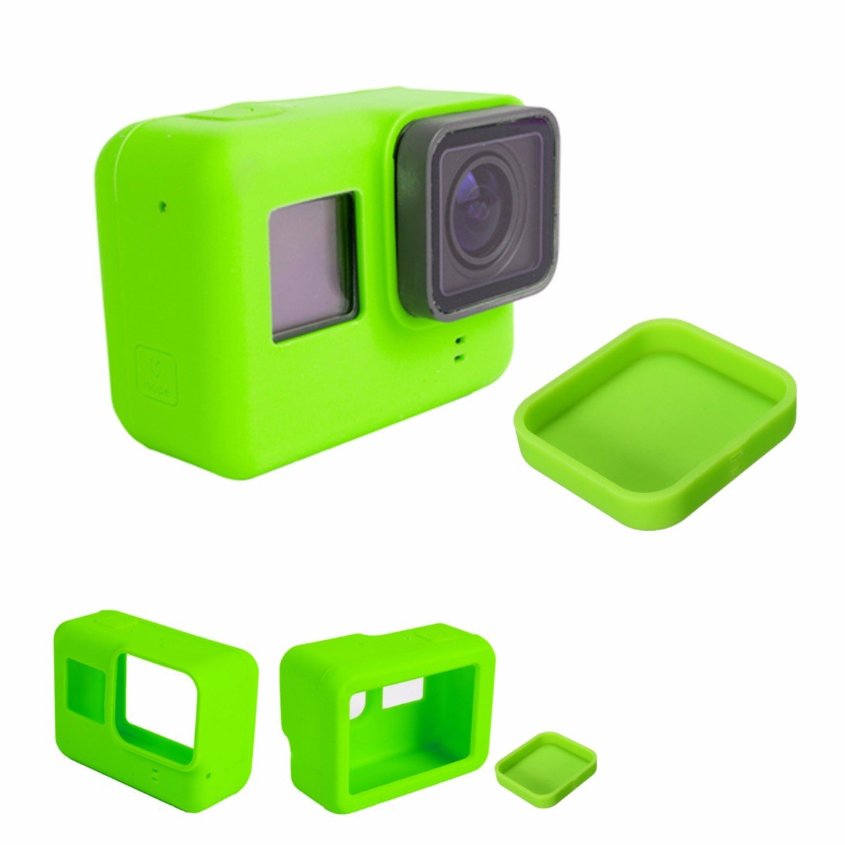 Action Pro Silicone Rubber Case + Lens Protective Cap Cover Compatible with GoPro Hero 7/6/5 Action Camera (Green) 1