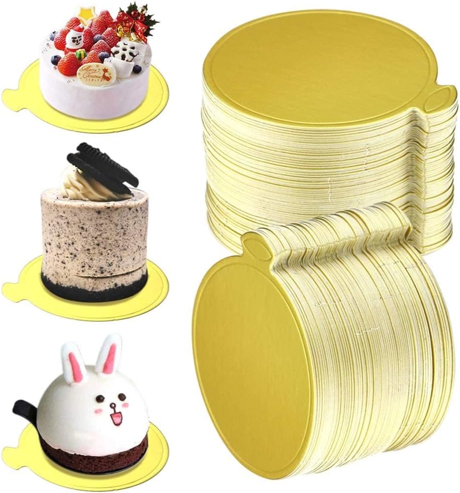 UPlama 200PCS 3.15 Inch Round Mini Cake Boards, Gold Circle Base Paper Cupcake Dessert Displays Tray Decorating Cakes Pastries Party Wedding Birthday Catering & Restaurant Bakeware