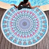 Bonsai Tree Mandala Beach Towel, Indian Hippie Boho Large Round Beach Towel with Tassels, Blue Purple Bohemian Gypsy Beach Blanket Sand Proof Oversized Circle Meditation Yoga Mat Gifts for Women 59'