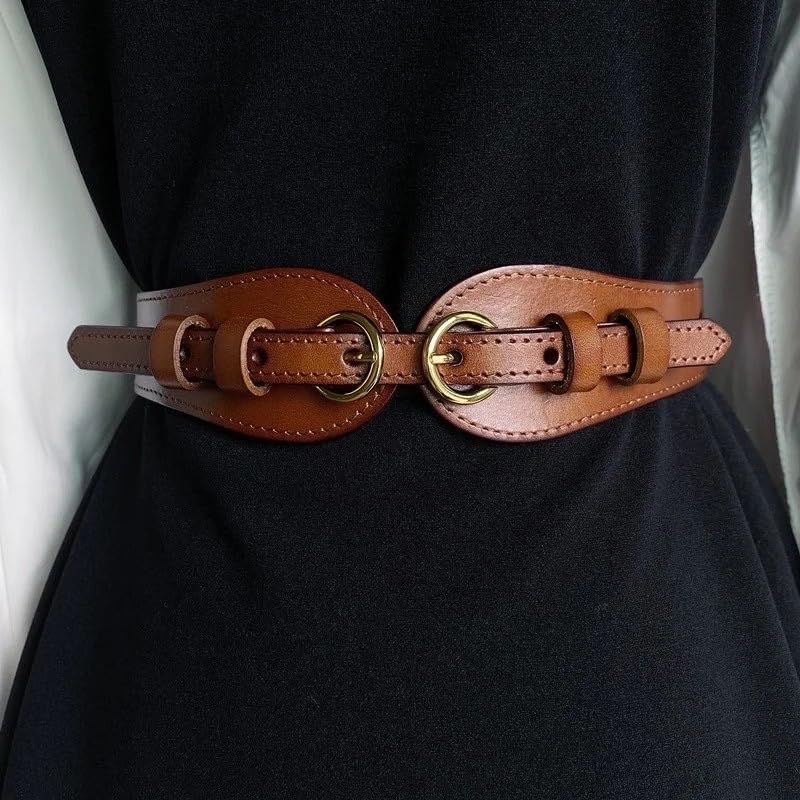Narrow High Waist Belt For Women Stretch Skinny Elastic Vintage Full Grain Leather Gold Buckle Boho Belt3